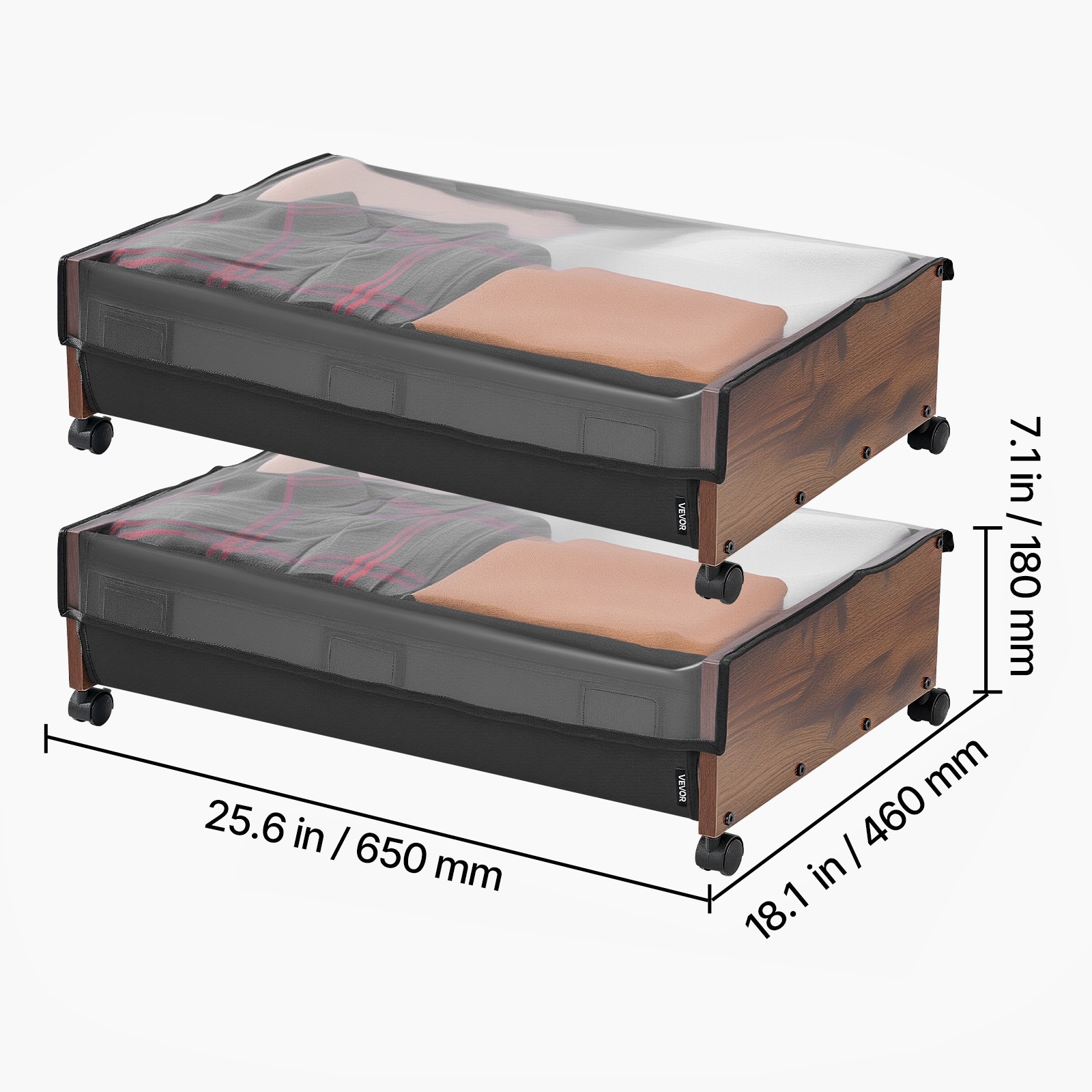 VEVOR Under Bed Storage with Wheels 25.6×18.1×7.1 Inch Rolling Storage Bags