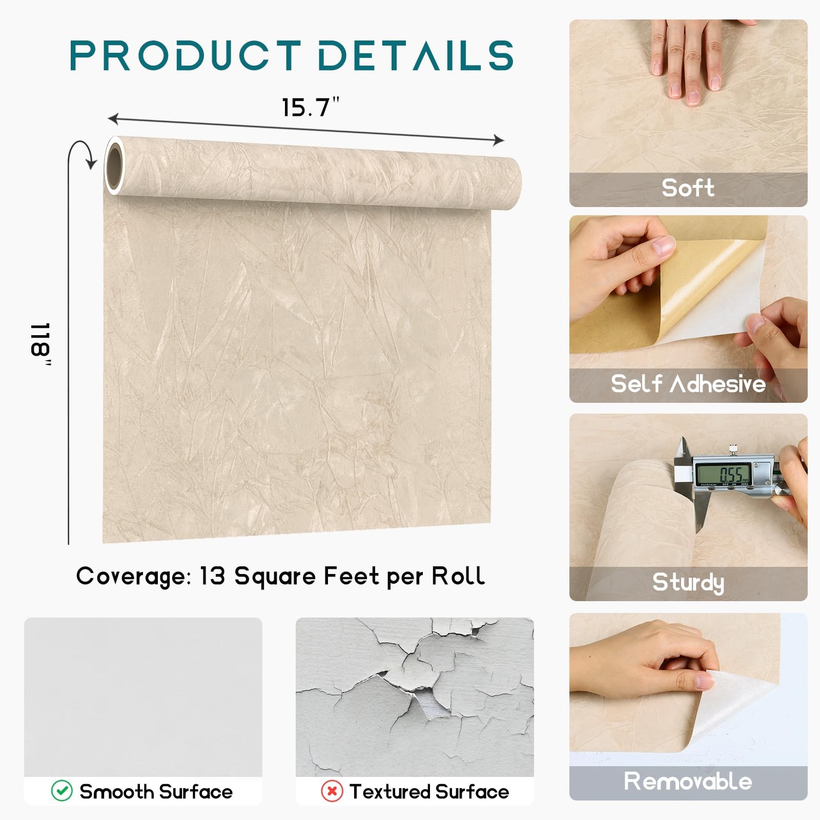 VEELIKE Beige Crushed Velvet Flocking Liner Self 15.7″W x 118″L,