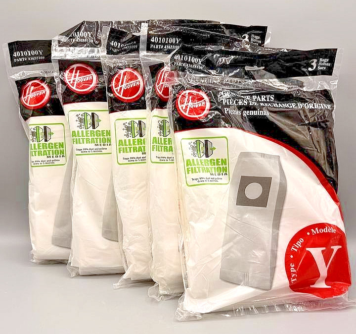 5 Packs Hoover Type Y Allergen Vacuum Bags WindTunnel 1 2 3 Upright 15 Bags New