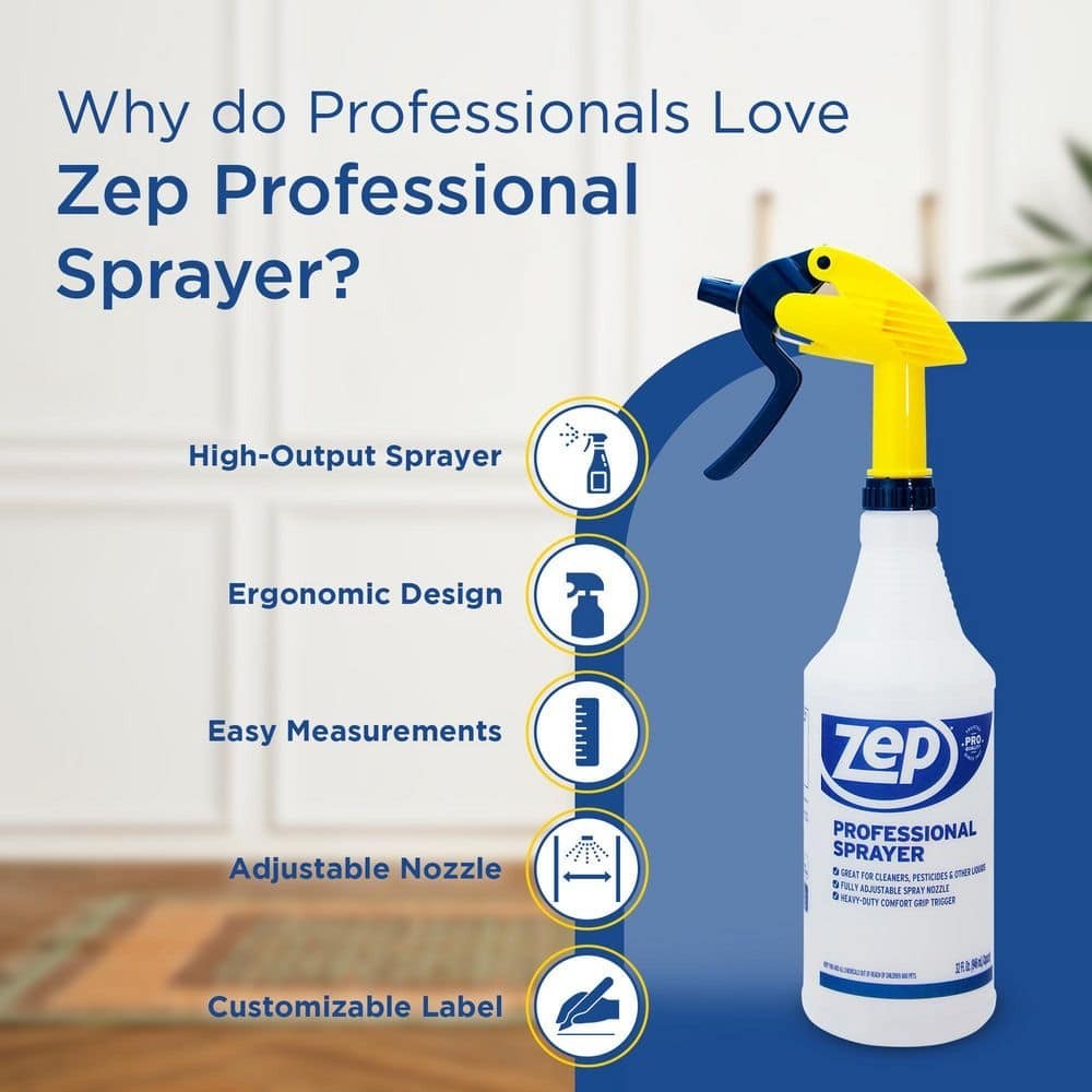 Zep Professional Spray Bottles 32oz (6-Pack) Heavy Duty Adjustable Nozzle
