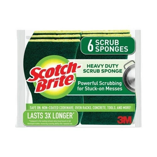 Scotch-Brite Heavy-Duty Scrub Sponge, 4.5 x 2.7, 0.6″ Thick Yellow/Green, 6/Pack