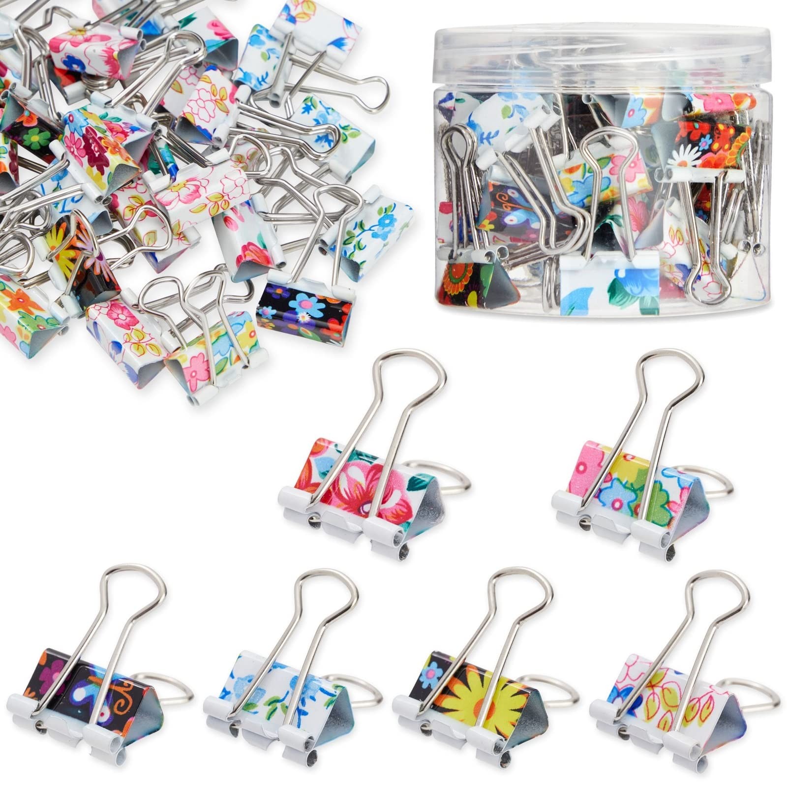Juvale 40-Pack Small Floral Binder Clips – 1.5 x 0.75in Small, Multicolor