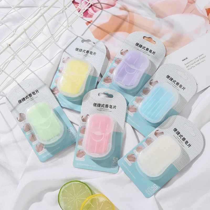 50 Pack Disposable Paper Soap Sheets Travel Size with Plastic Carrying Case