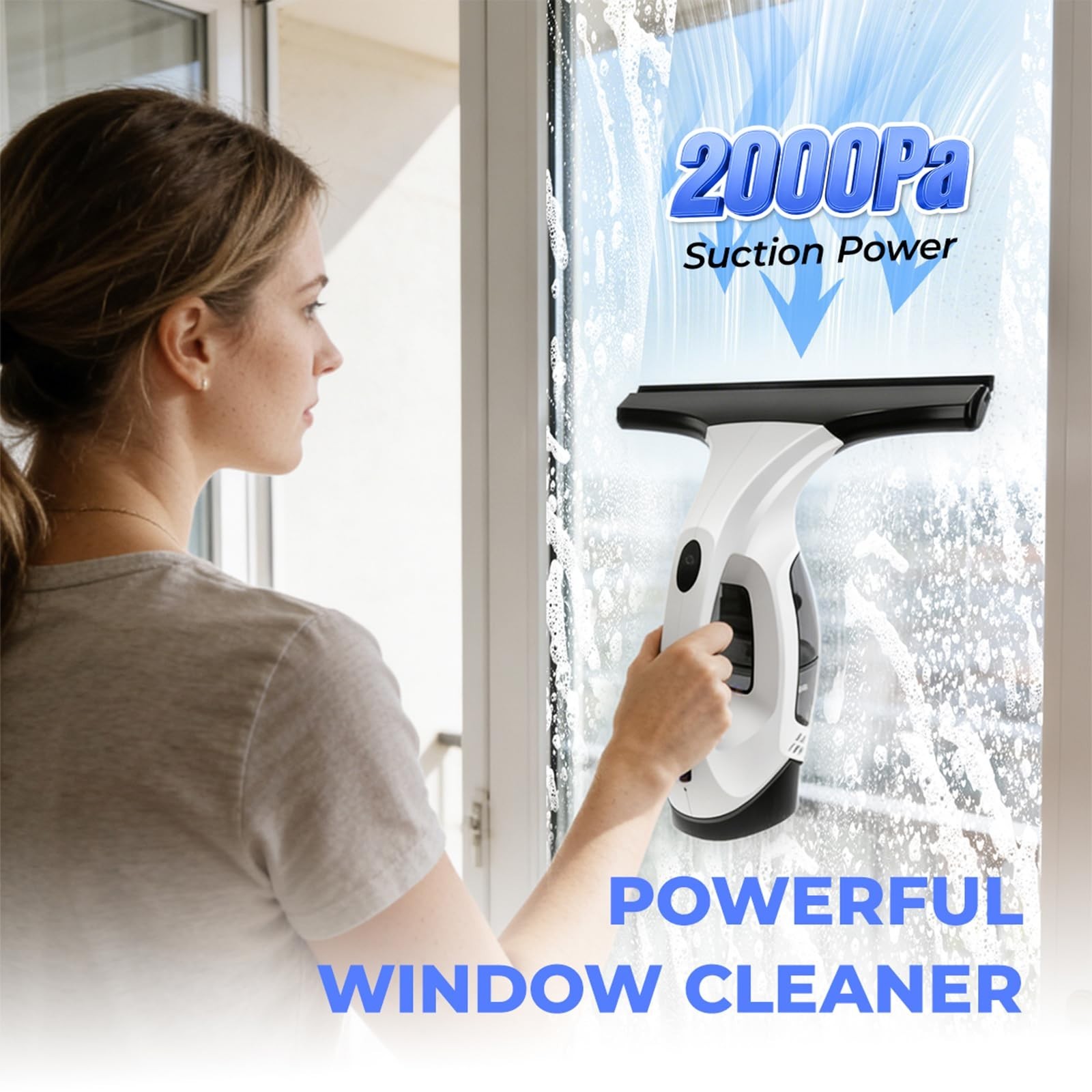 Cordless Electric Window Vacuum Cleaner, 2000Pa Suction, 280mm Blade, 150ml Tank