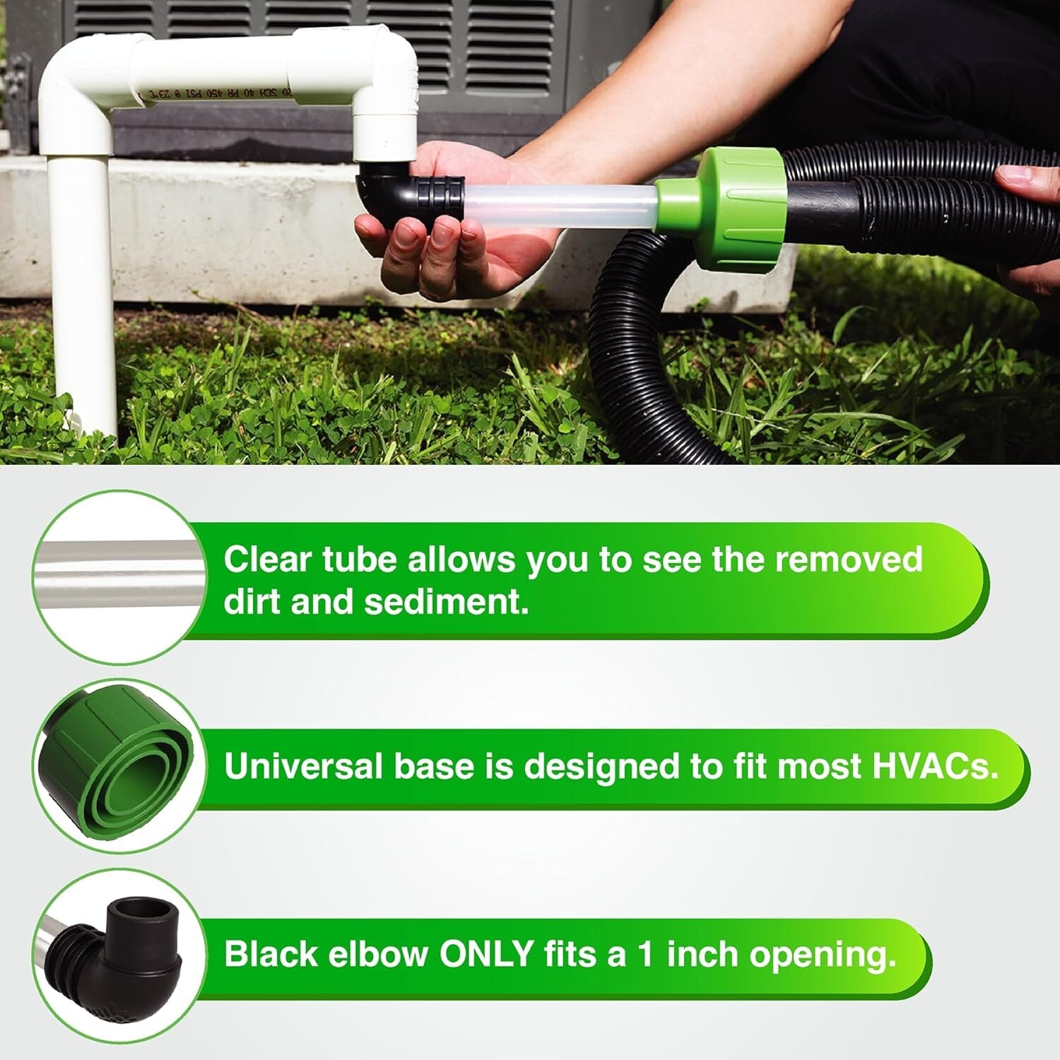 AC Drain Line Cleaner Adapter Evacuates & Unclog AC Drain Line – HVAC to PVC AC