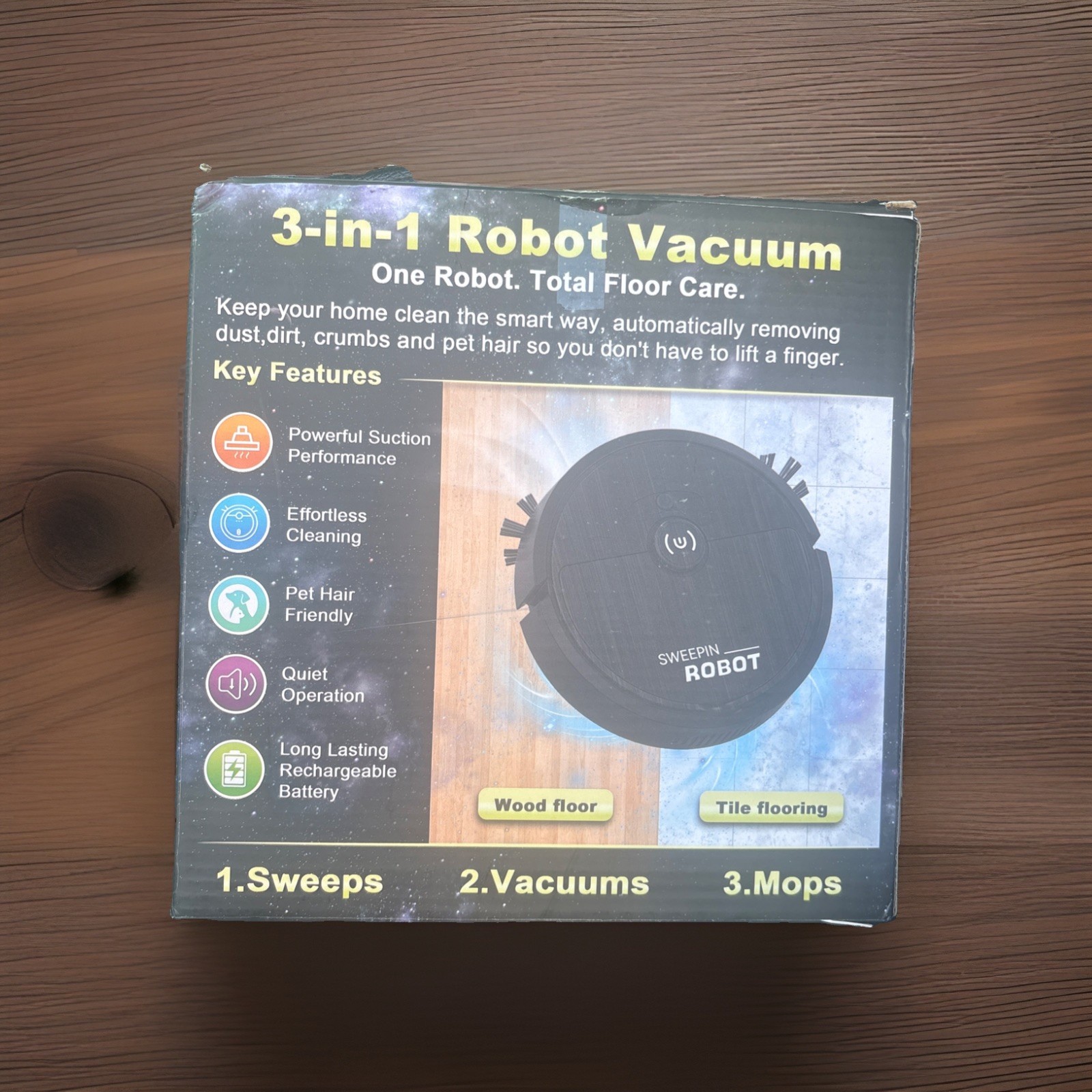 3-in-1 Robot Vacuum Cleaner with Mop Wet Mopping & Auto Sweeping Pet Hair Dust