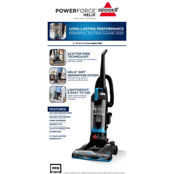 BISSELL Upright Vacuum Cleaner PowerForce Helix 3313, Blue & Black