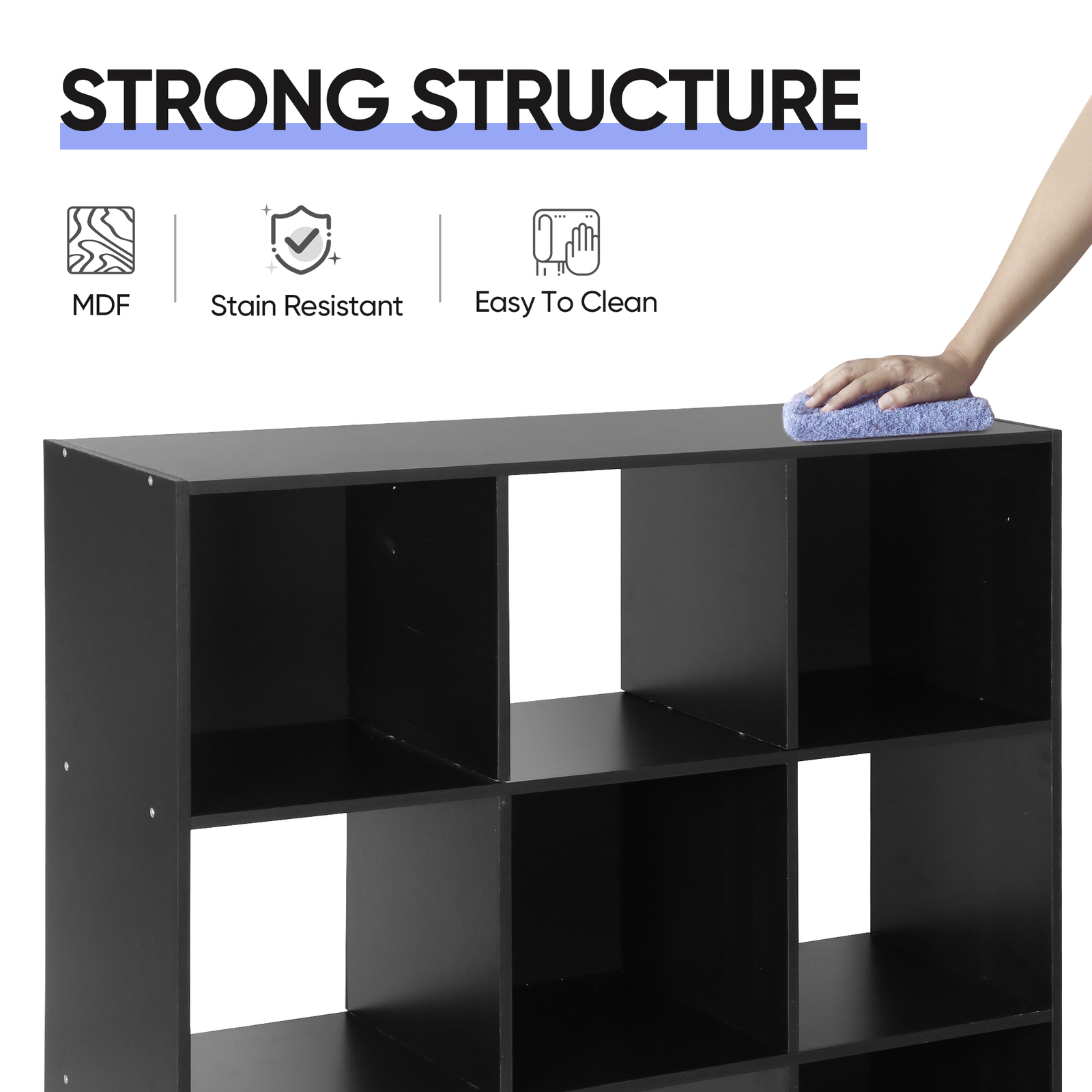 9 Cube Storage Organizer Wooden Display Cube Shelf 5 Removable Back Panels Black