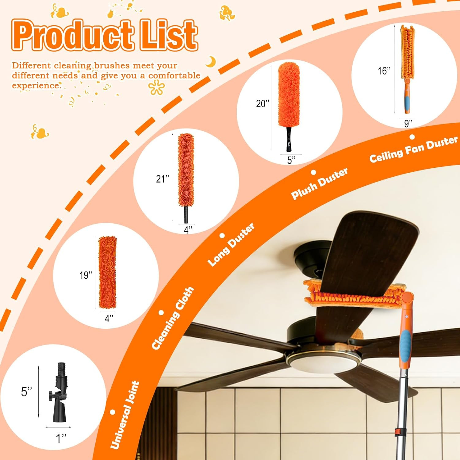 LAANPOLE 26FT Reach Ceiling Fan Cleaner Duster, Fan Blade Cleaner Kit with 5-20F