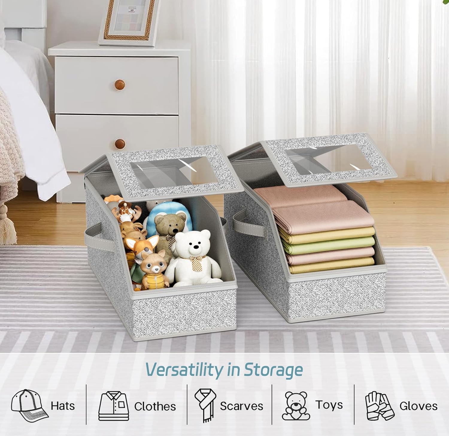 2PCS Stackable Hat Storage Organizer for Baseball Caps 24 Caps Hat Box with Lid