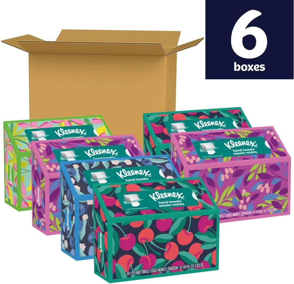 Disposable Paper Hand Towels, 6 Boxes, 60 Tissues per Box (360 Total Tissues), P