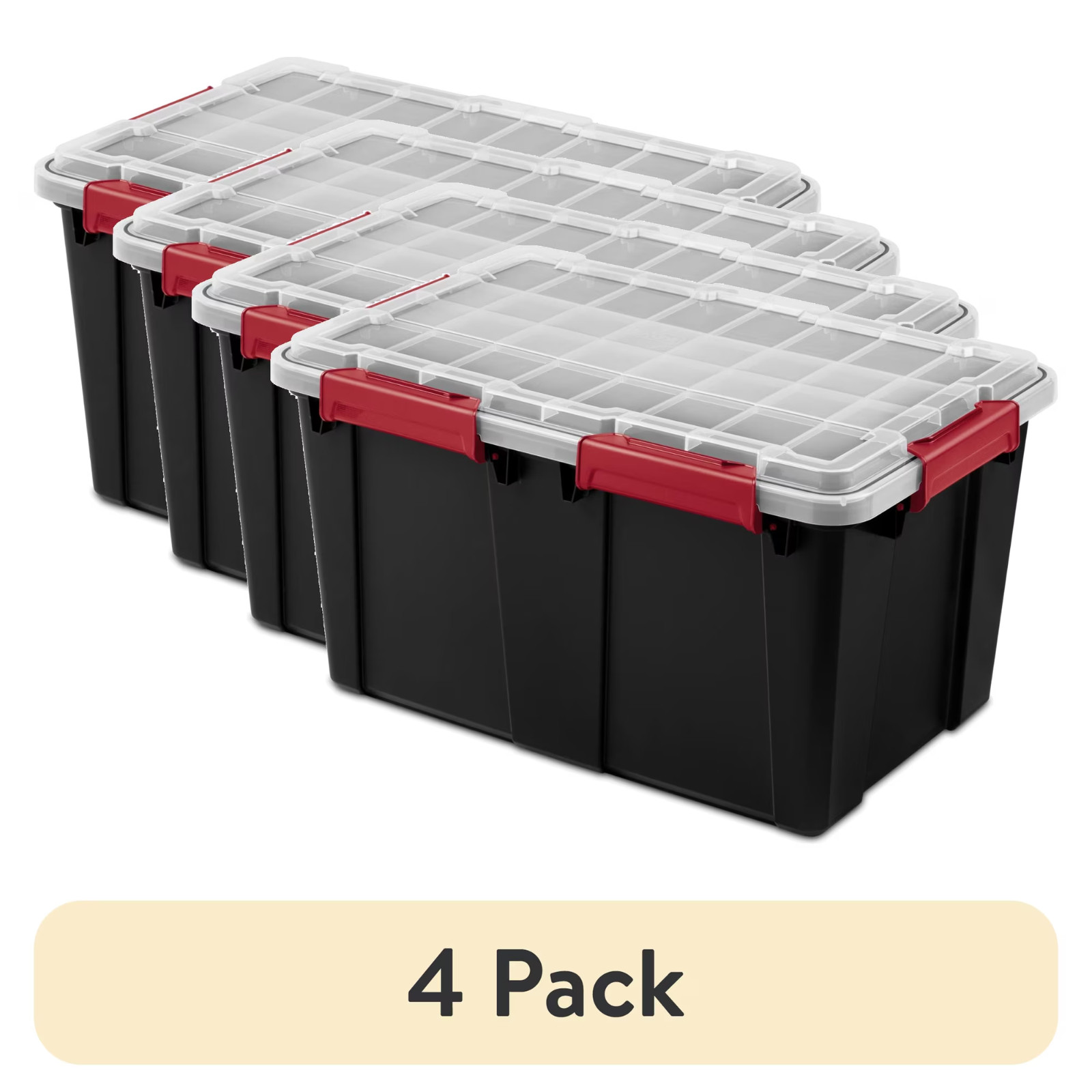 (4 pack) Sterilite Gasket Tote, 13.5 Gallon WaterProof Gasket Seal and Latches