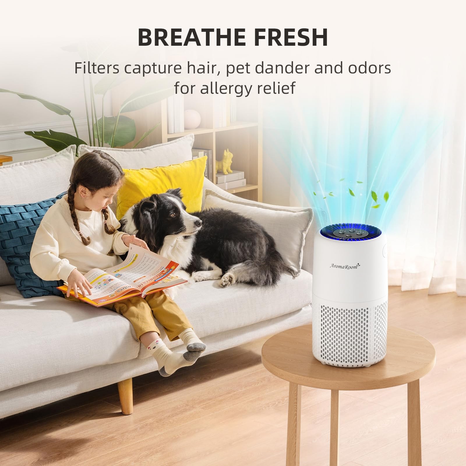 Air Purifier for Home Bedroom, AromaRoom H13 HEPA Filter For Small, White