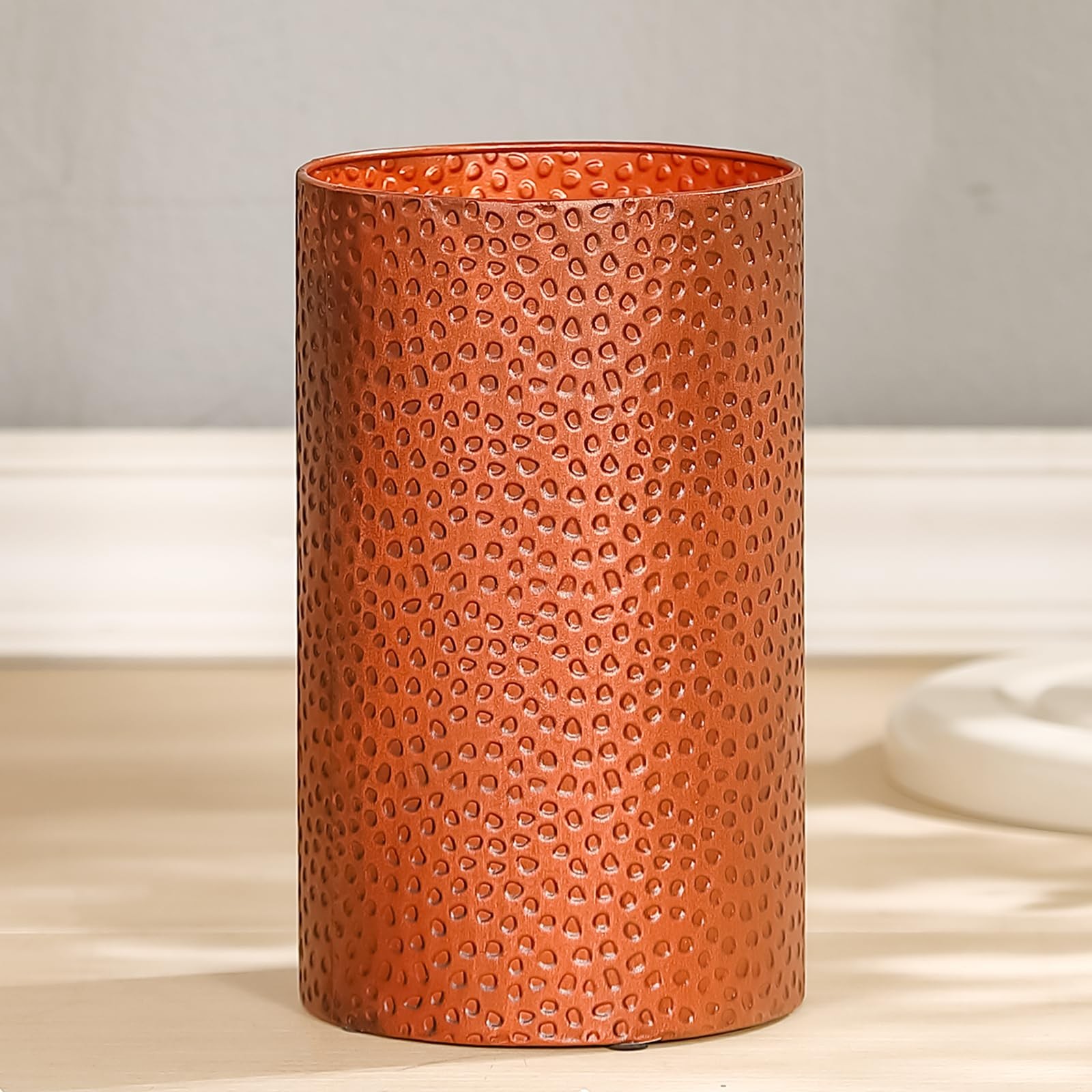 Antique Copper Metal Trash Can Hand Hammered Wastebasket Bathroom 7x7x12 In