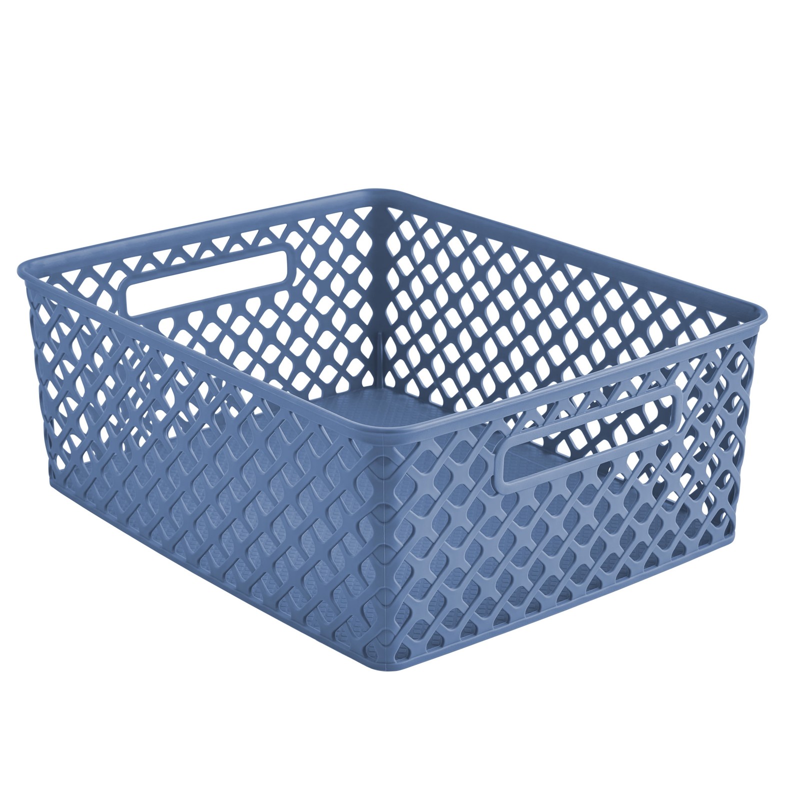 (3 pack) Medium Blue Decorative Plastic Storage Basket, 14 in x 11.5 in x 5.3 in