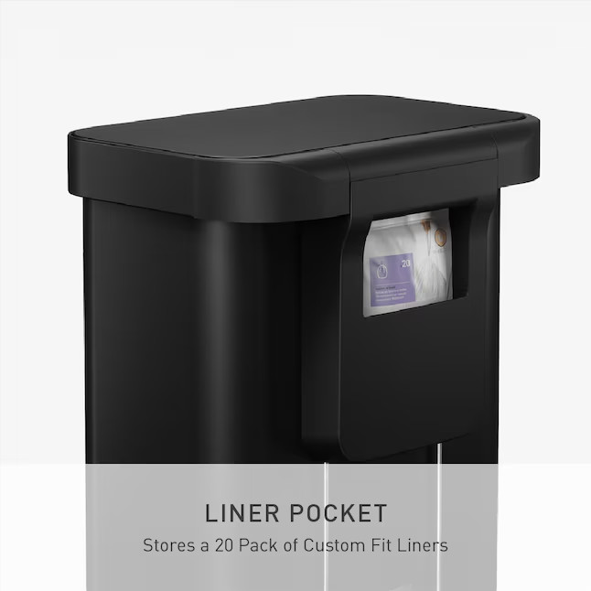 simplehuman 55L rectangular step can with liner pocket matte black steel