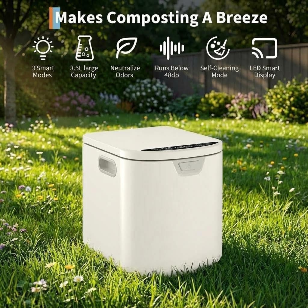 3.5L Electric Countertop Compost Bin, Food Cycler with Auto-Clean 3.5L, White