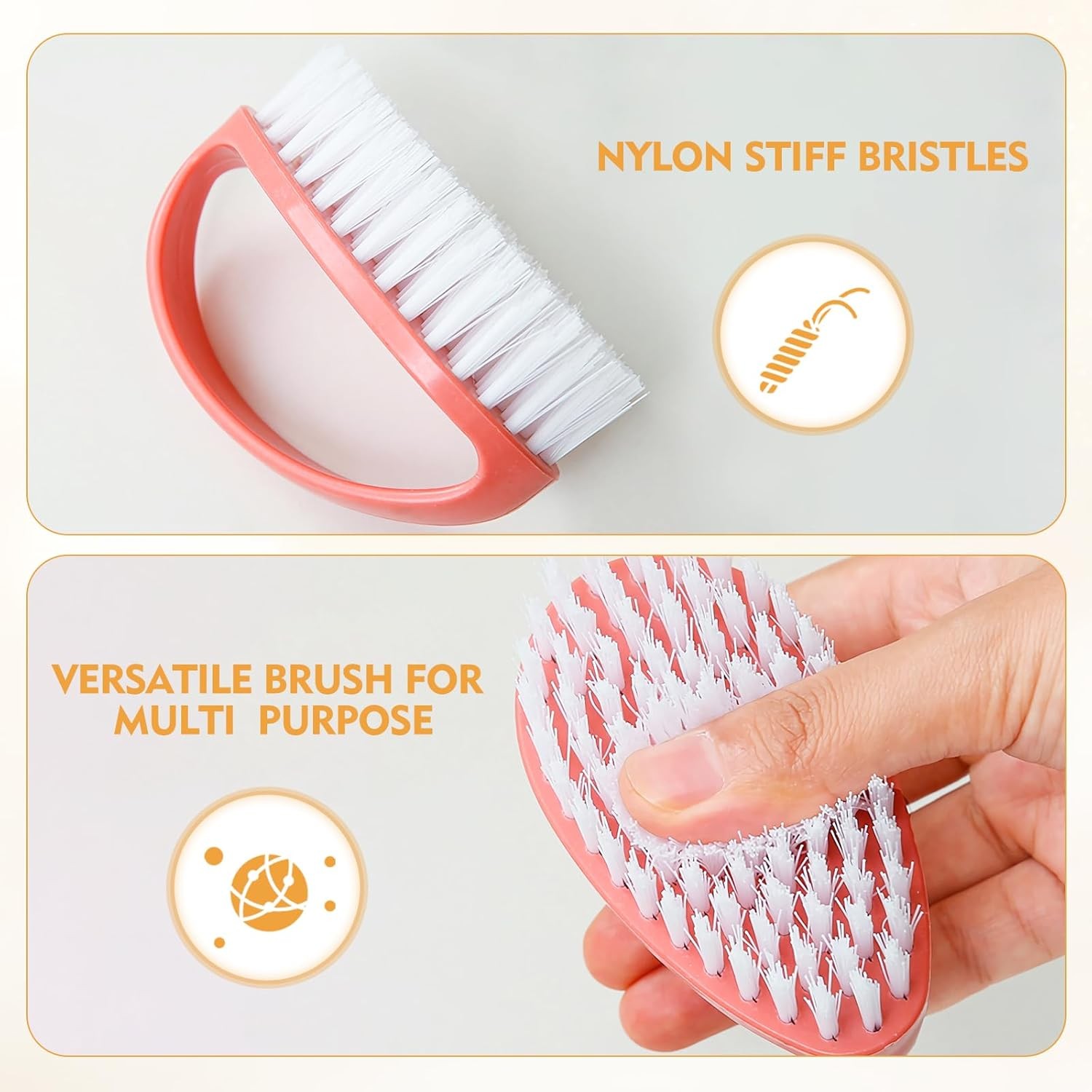 2 Pack Small Scrub Brush,Heavy Duty Stiff Nylon Bristles Cleaning Brush,Durable