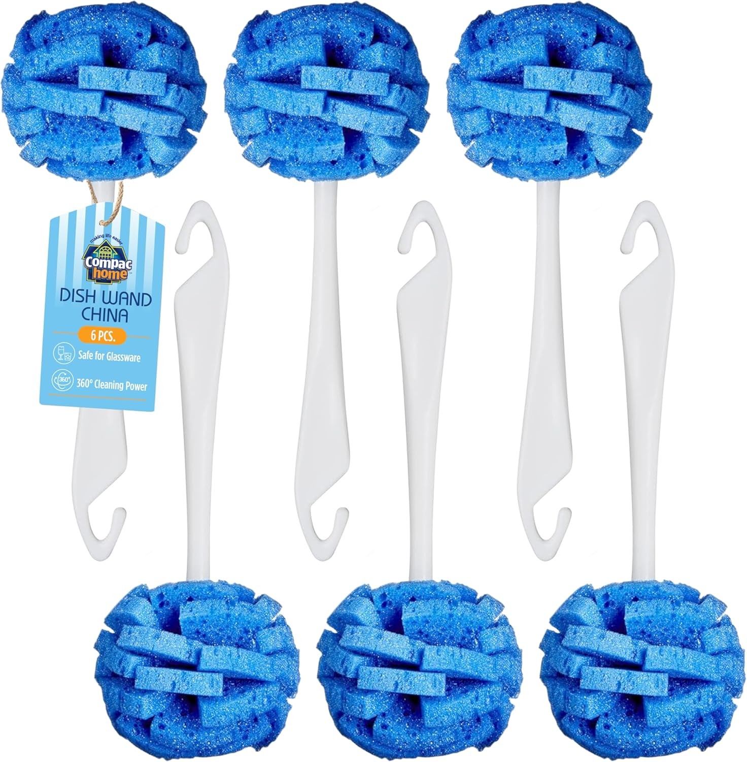 Compac Home Dish Wand China Scrubbing Sponge, Cleans Dishes and Glassware Effect