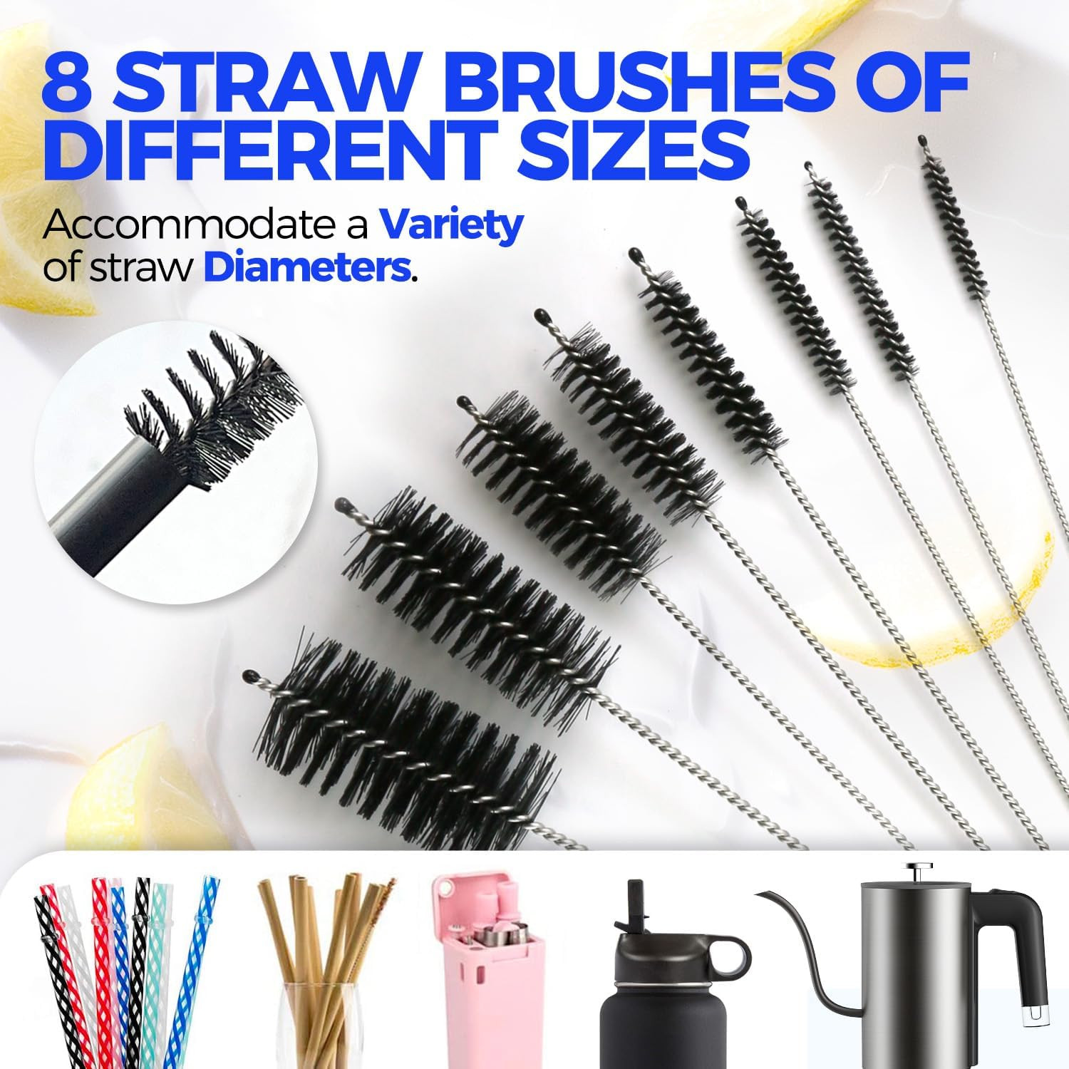 10 Pack Bottle Brush Set 15″ Long Handle Cleaner Brush,White | 15″ Long Handle B
