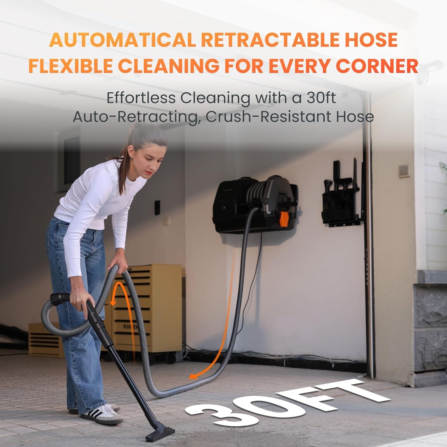 Giraffe Tools 1200W Wet Dry Vacuum Cleaner with 30FT Retractable Hose Wall mount
