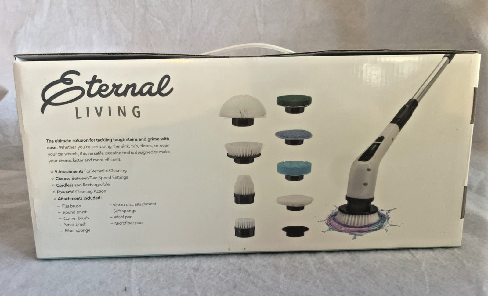 Eternal Living Dual Speed Cordless Cleaning Brush Spin Scrubber w/9 Attachments