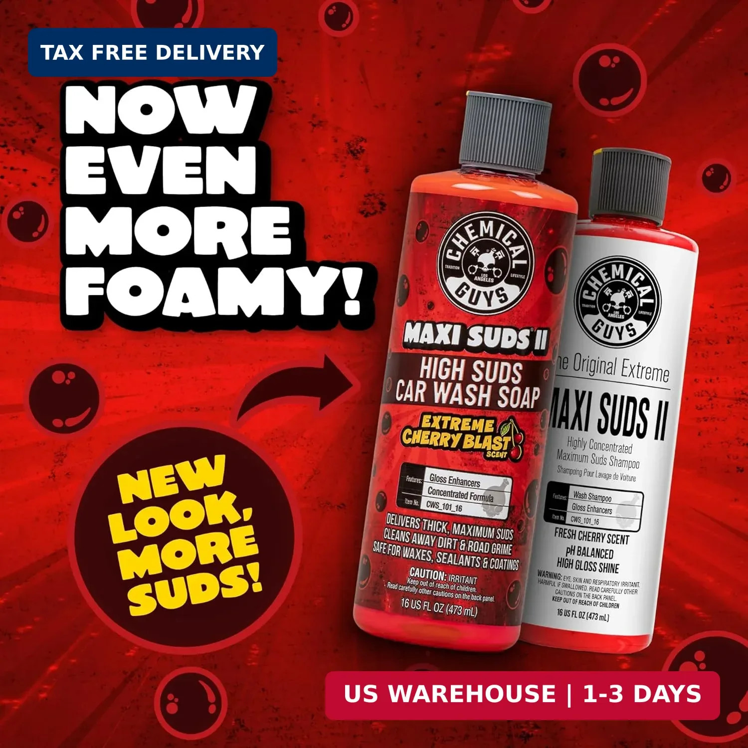 Chemical Guys Maxi Suds II Foaming Car Wash Soap – High Foam Car Wash Soap, Cher
