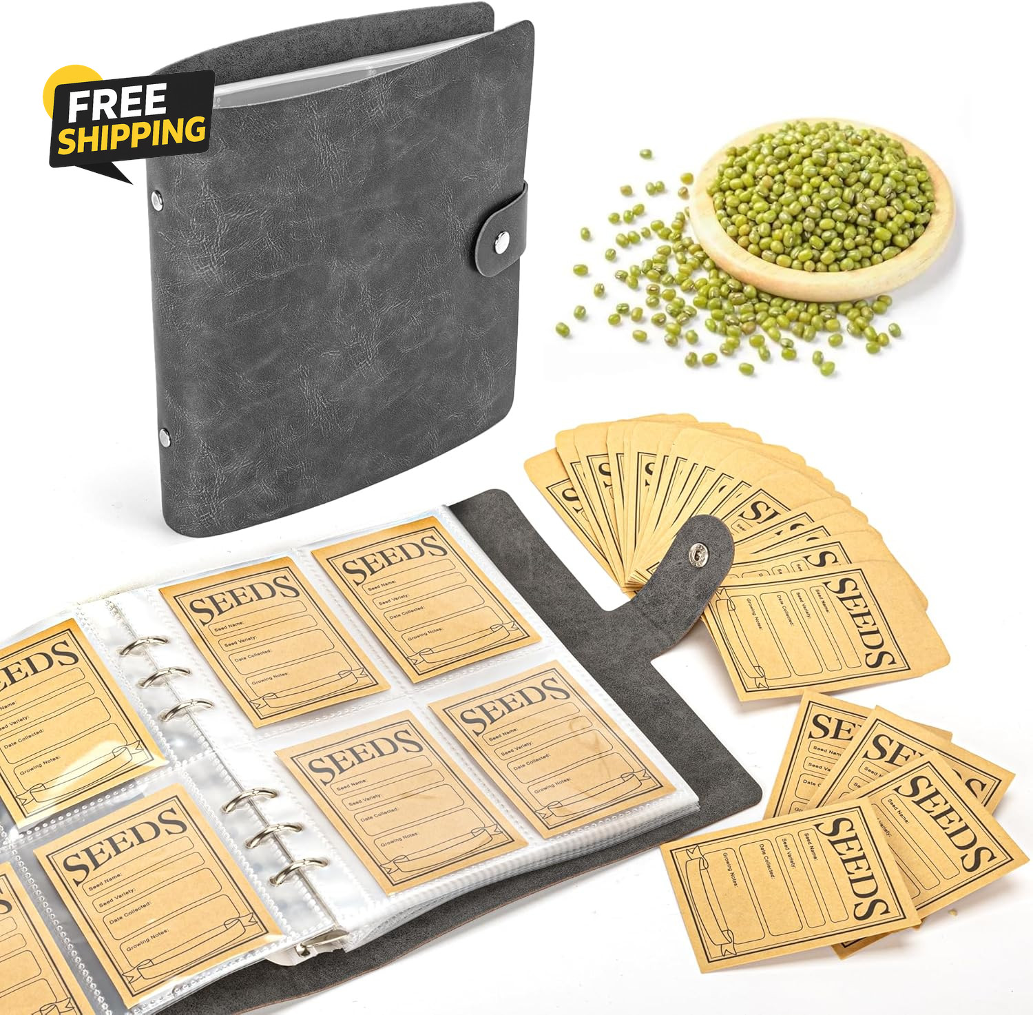 Seed Storage Organizer, 200 Pockets Seed Binder with 100Pcs Sealing Envelopes