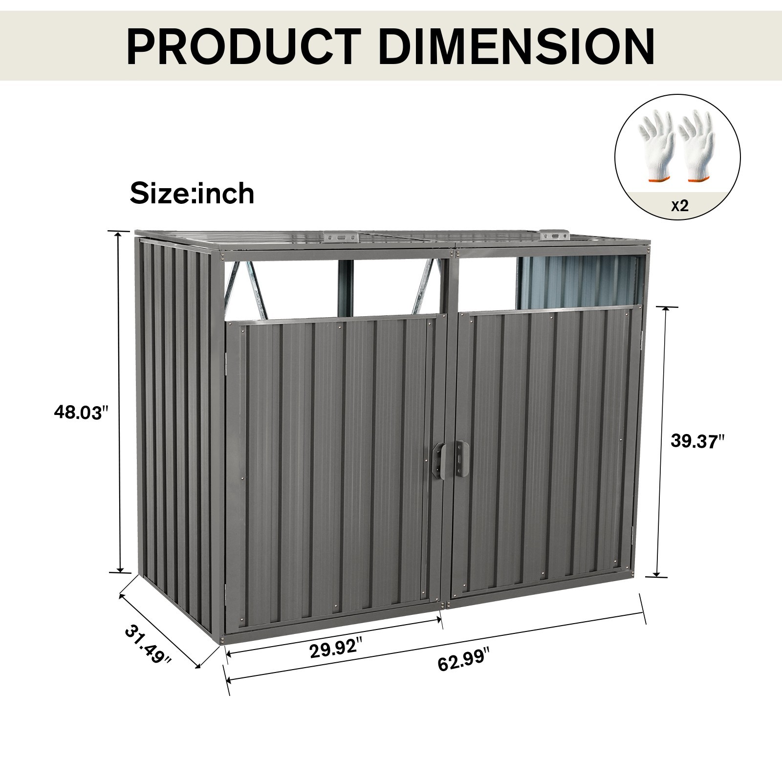 Garbage Bin Shed Stores 2 Trash Cans Metal Outdoor Bin Shed for Garbage Storage