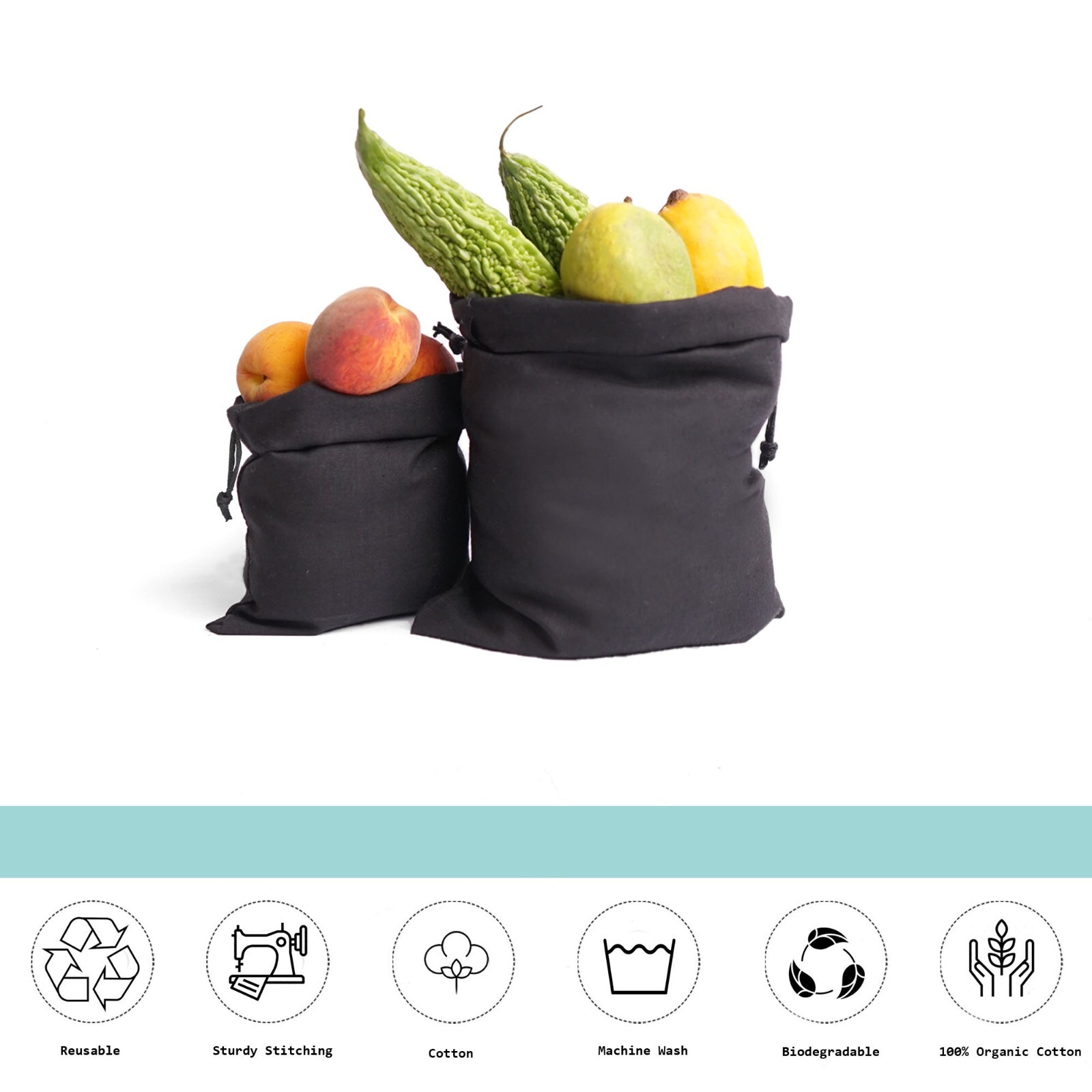 Biglotbags – Premium Black 145 GSM Cotton Single Drawstring Reusable Muslin Bags