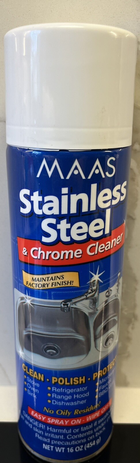 Maas Stainless Steel & Chrome Cleaner Spray On Wipe Off 14.1 Oz Can USA Original