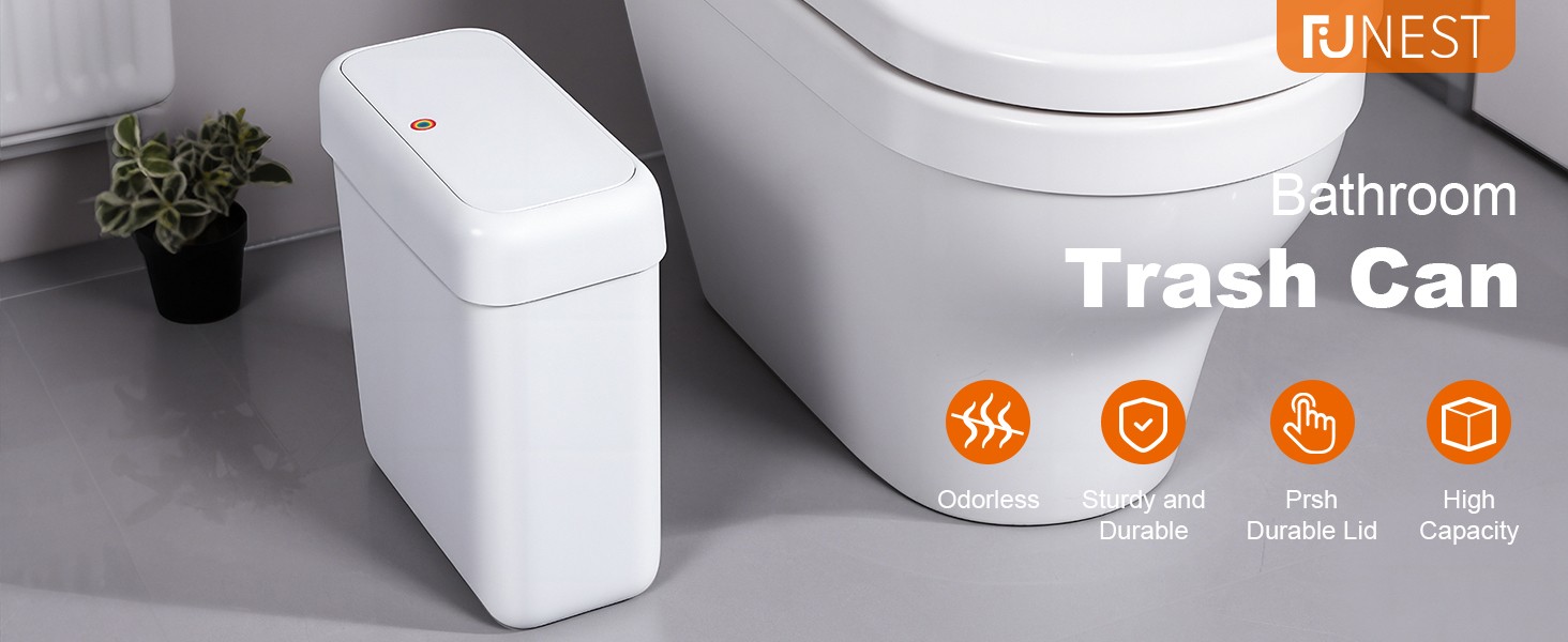 2 Pack Bathroom Trash Can with Lid, 3 Gal/12 L & 2.7 Gal/10L Garbage Can with