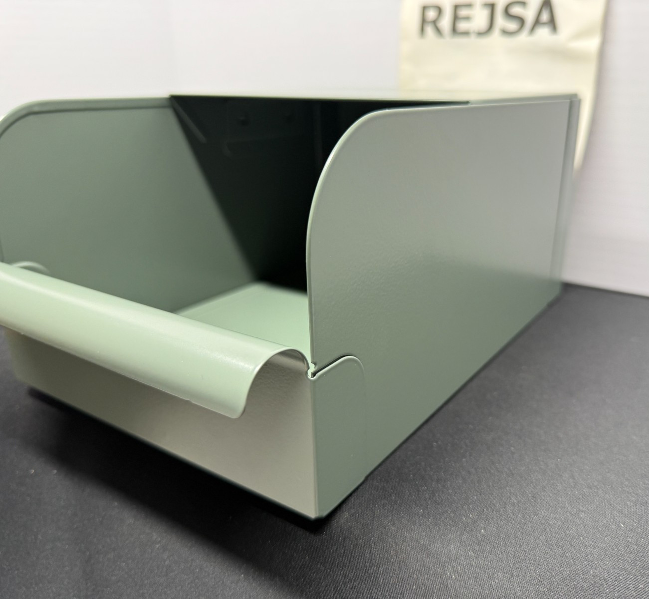 Brand New Unused Assembled IKEA Rejsa Gray-Green Metal Box, 9.75” x 7” x 5”,