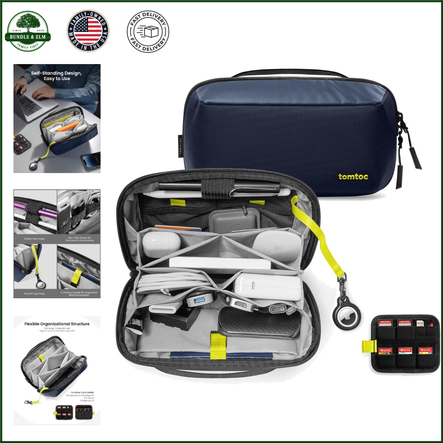 Tech Accessory Storage Bag with Removable Card Slots and Water-Resistant Design
