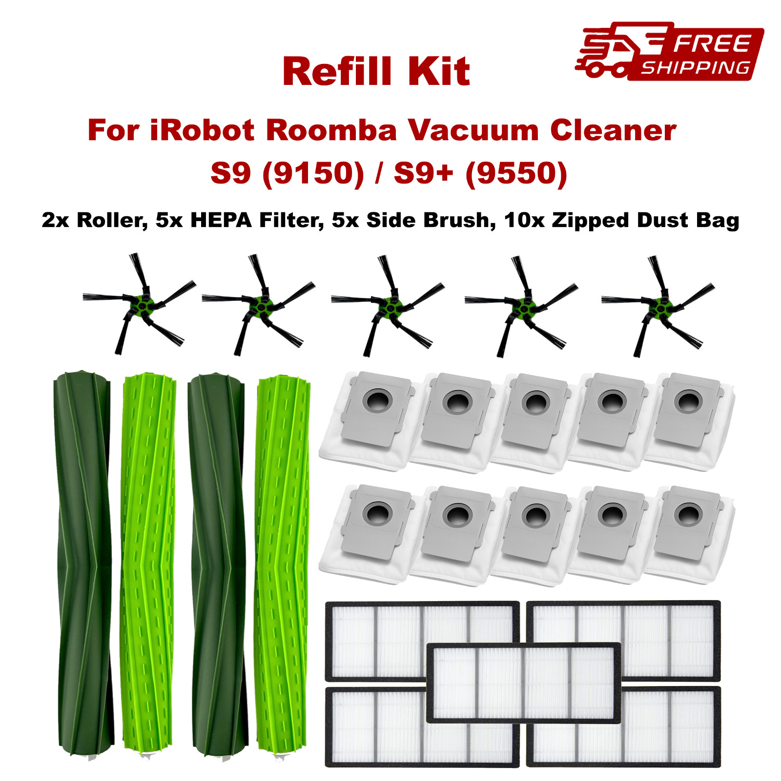 22 PACK Roller Filter Brush Zipped Dust Bag for iRobot Roomba S9 9150 / S9+ 9550