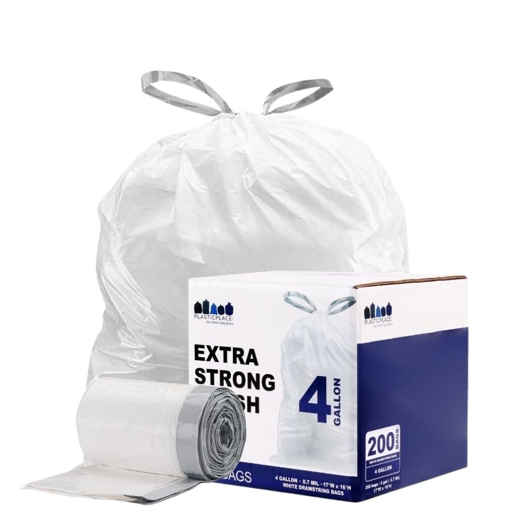 Plasticplace 4 Gallon Drawstring Trash Bags – case of 200 bags