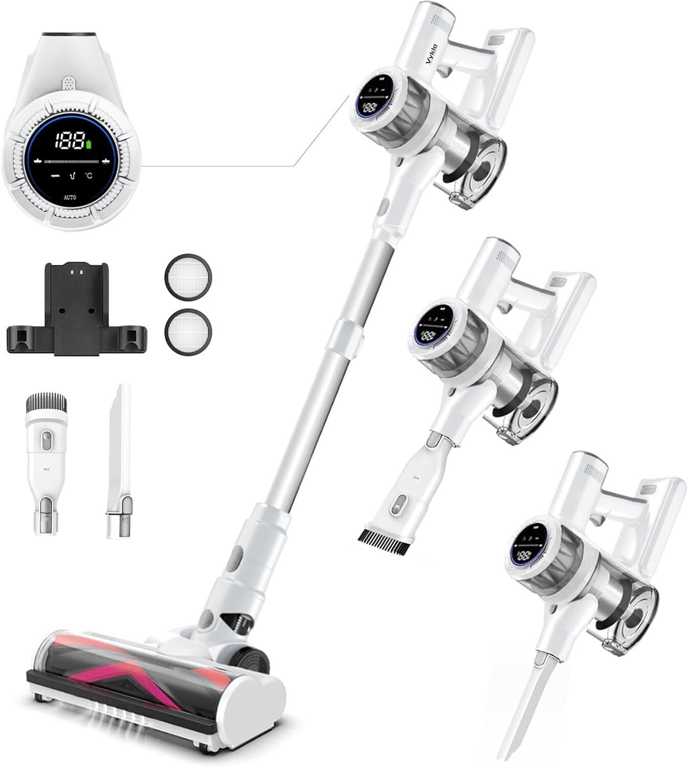 Vyklo Cordless Vacuum Cleaner 600W 55KPA 70Mins Power Suction Hard Floor Carpet