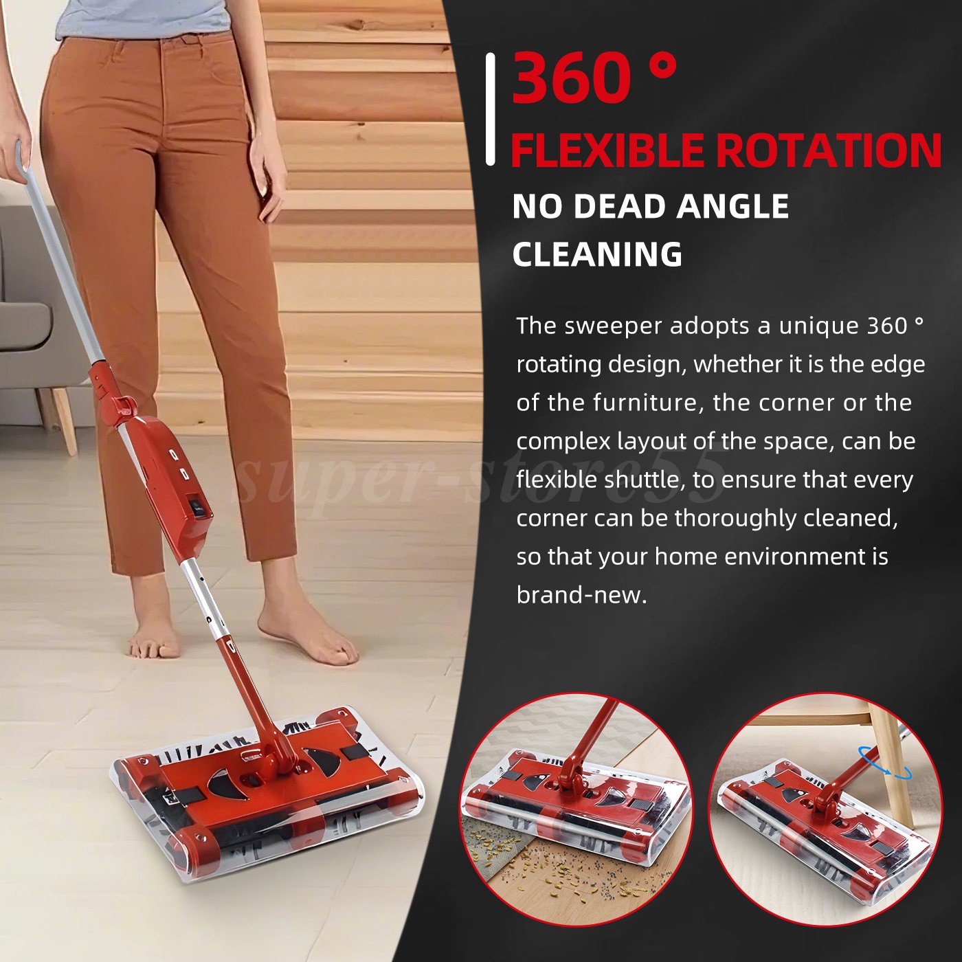 Cordless floor sweeper 45″ rechargeable floor and carpet sweeper Vacuum Cleaner