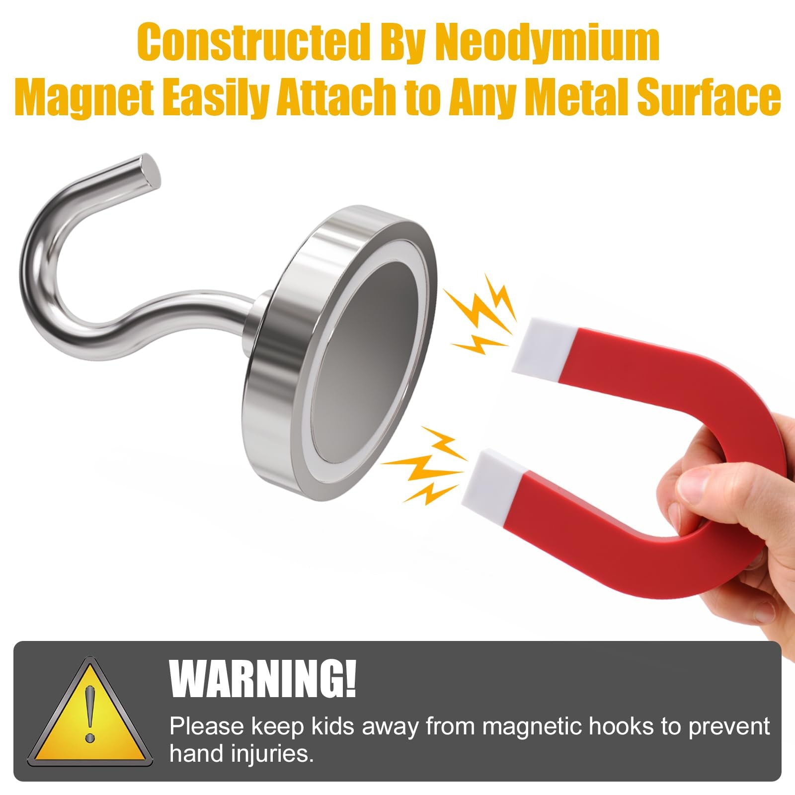 Neodymium Magnet Hooks 200 lbs Pull Force 1.65 Inch – Set of 6 for Home