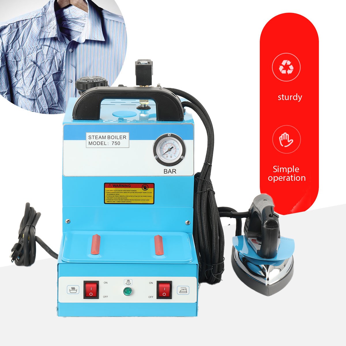 110V Industrial Steam Iron & Boiler Station – 1600W Professional Ironing System