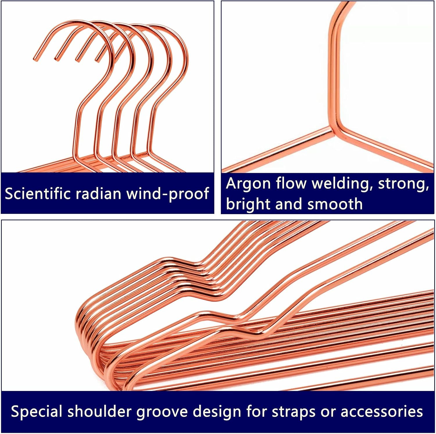 20 Pack 17″ Rose Gold Strong Metal Hanger, Copper Clothes Hangers, Heavy Duty Co