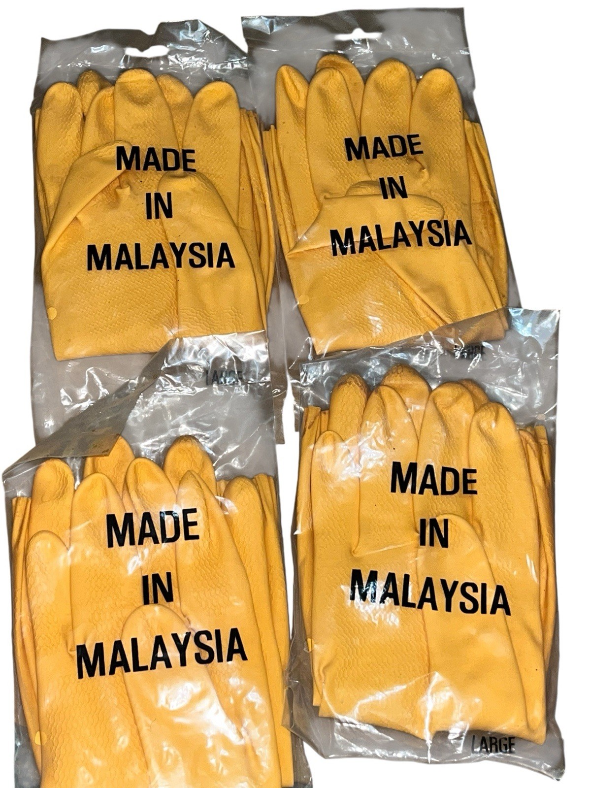 4 NEW Heavy Duty Rubber Cleaning Dishwashing Gloves Size LARGE Made In Malaysia
