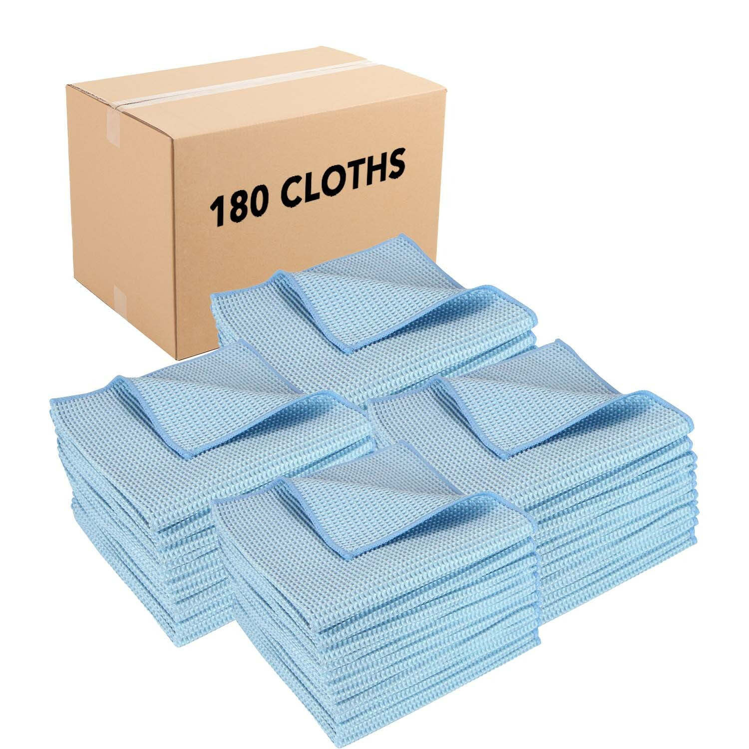 Bulk Case of 180 Microfiber Waffle Textured Cleaning Cloths,16×16, Lint Free