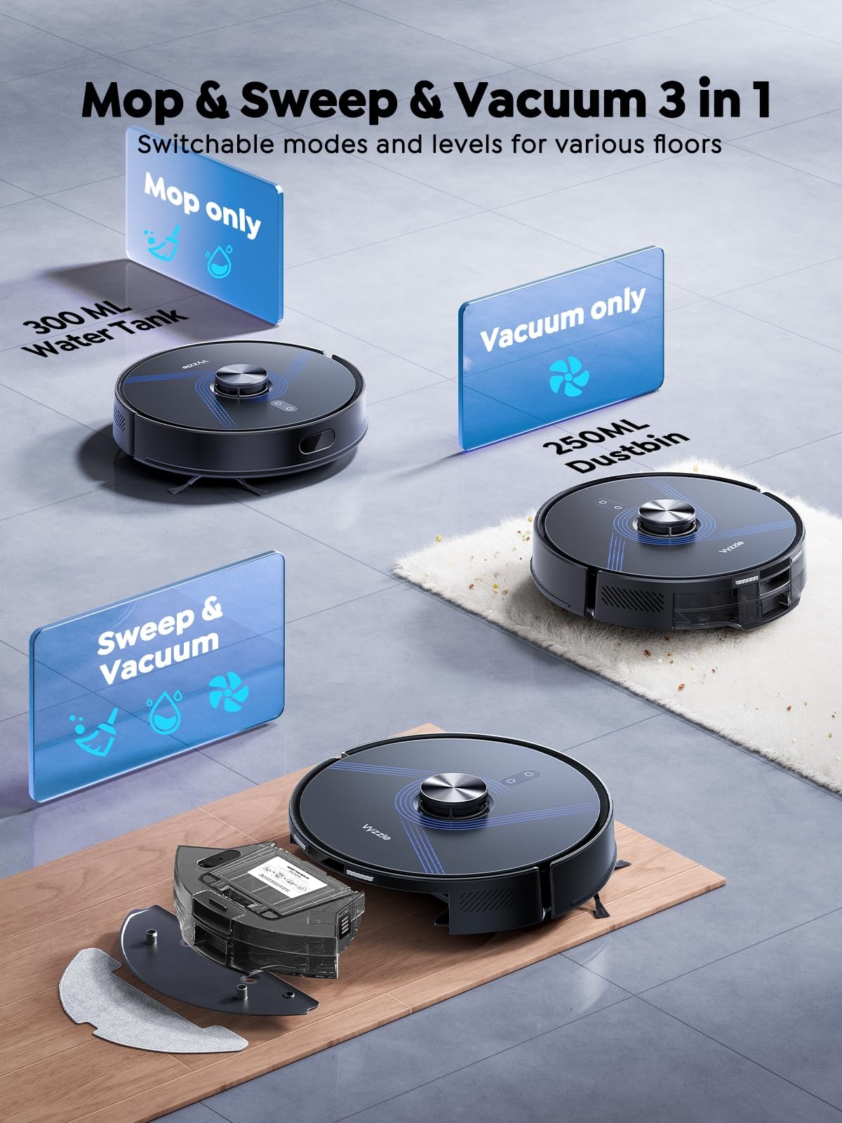 Vyzzle Robot Vacuum and Mop, 8000Pa Self Emptying Robot Vacuum with LiDAR Nav…