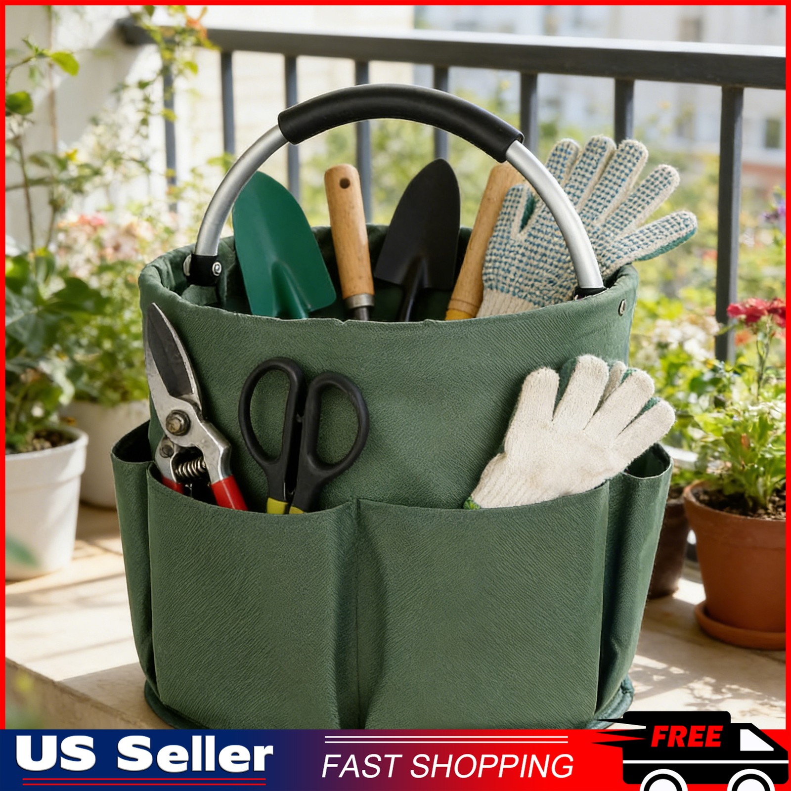 Collapsible Garden Caddy, Durable Oxford Cloth Tool Organizer with Handle