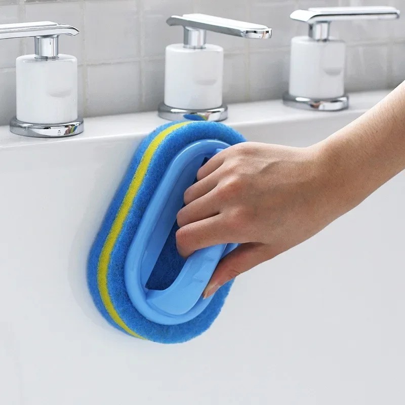 Handle Cleaning Brush with Sponge for Kitchen Bathroom Dish Tub Scrubbing Tool