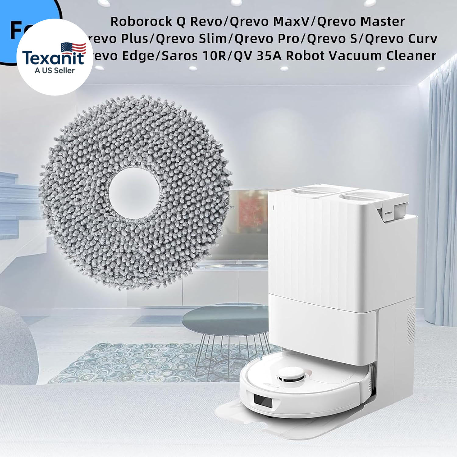 8 Pack Mop Pads for Roborock QV 35A/Saros 10R/Q Revo/Qrevo S/Qrevo Pro/Qrevo Plu