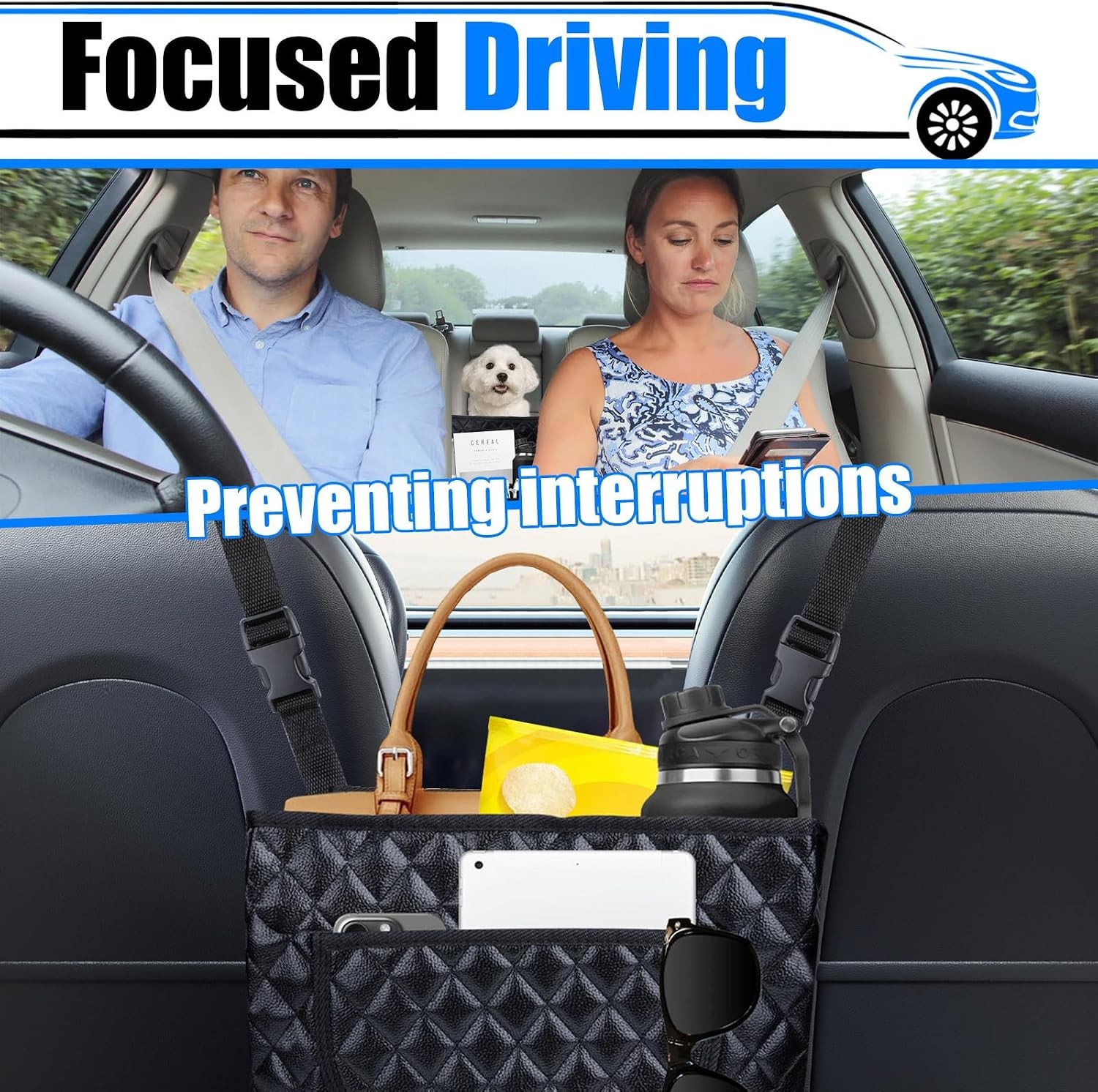 Car Purse Holder Between Seats, Leather Auto Front Seat Handbag Organizer