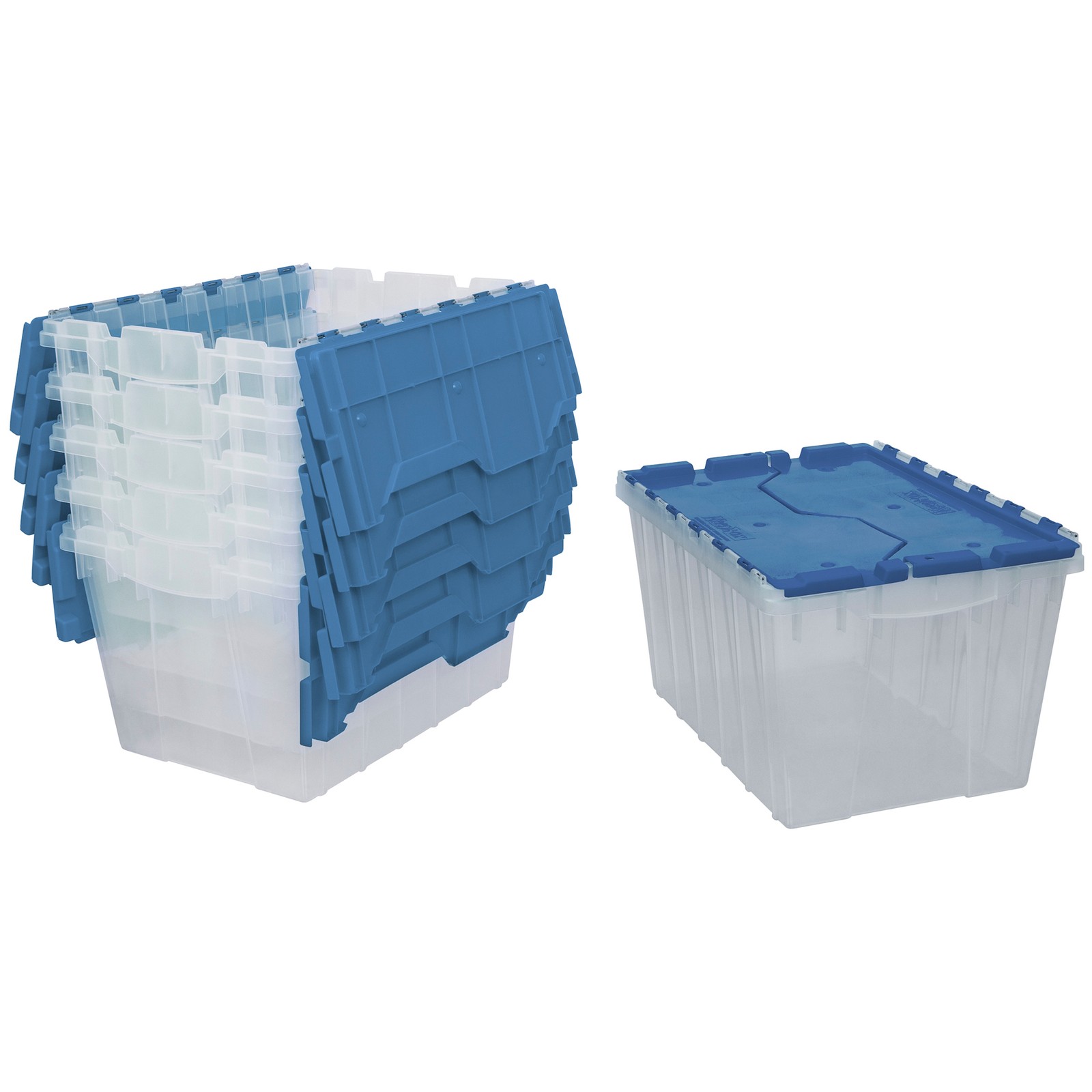 Akro-Mils KeepBox 12 Gal Plastic Storage Bin, Stackable Tote w/ Lid, Clear/Blue