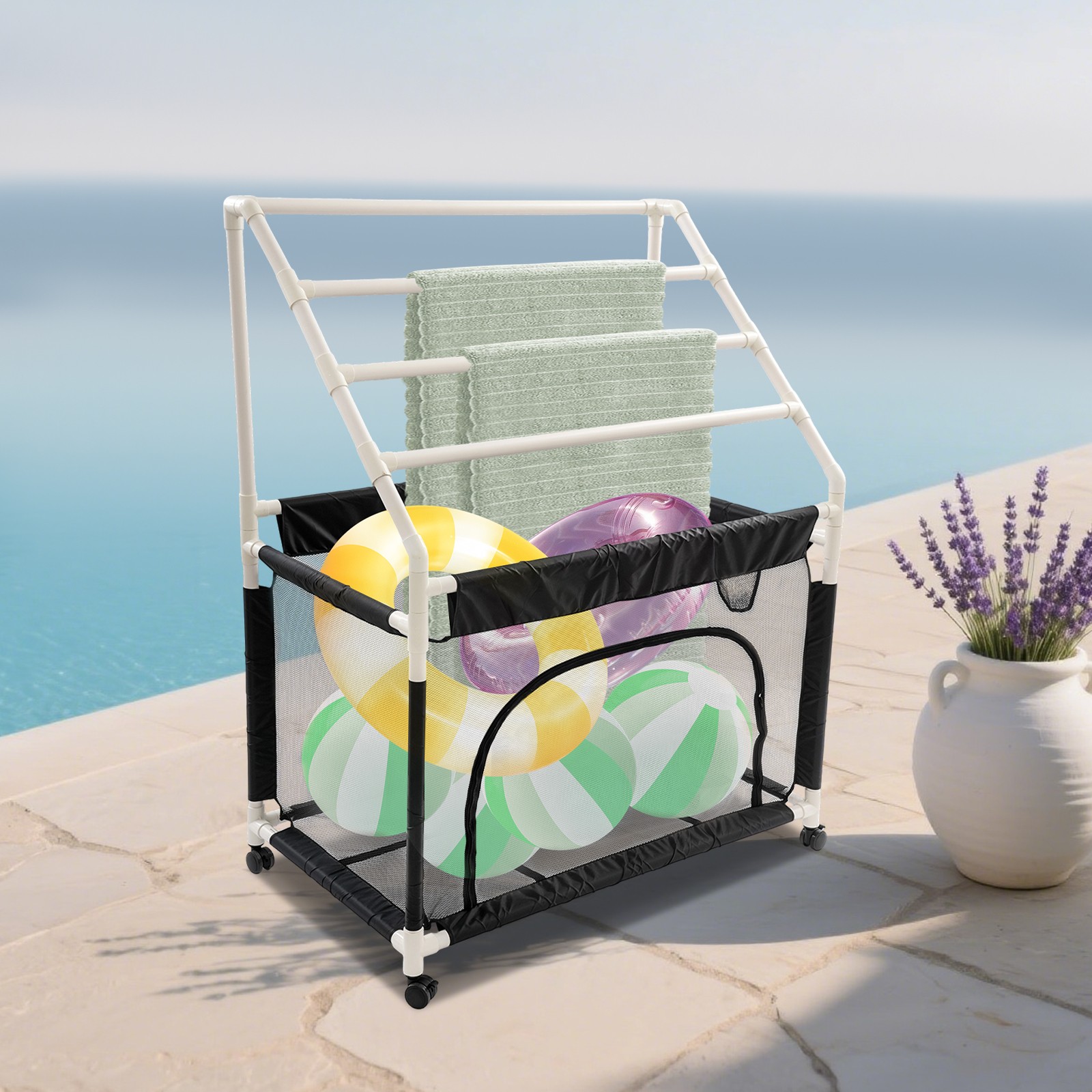 Rolling Pool Noodle Storage Organizer Bin Mesh Organizer Pool Storage Bin
